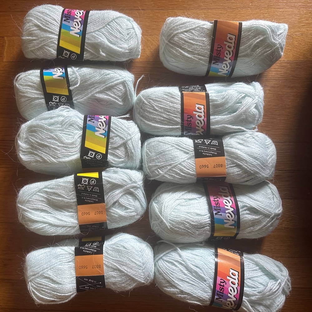 vtg lot of 10 skeins Discontinued Misty Nevada Yarn in Powder Blue